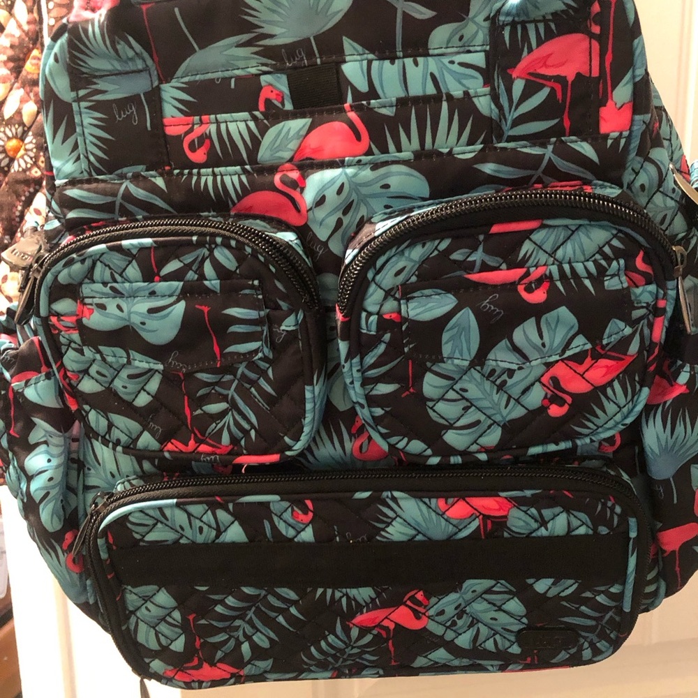 lug quilted teal and pink flamingo print Mini puddle jumper bag - pack .